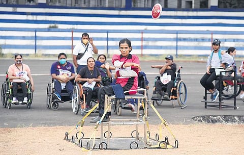 Discus throwers at the para nationals in Bengaluru on Thursday | Vinod Kumar T