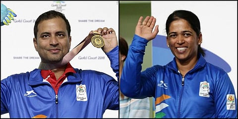 Indian shooters Sanjeev Rajput (L) and Tejaswini Sawant. (File photo| AP)