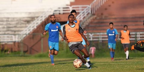 GKFC players during a training session. (Photo | Twitter @GokulamKeralaFC)