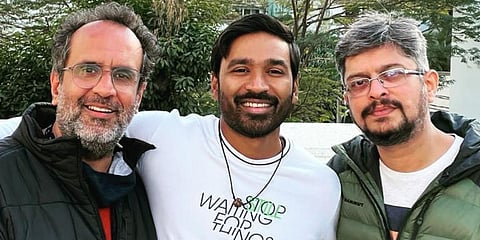 Dhanush (C) with director Aanand L Rai (L) and writer Himanshu Sharma. (Photo| Instagram/ @dhanushkraja)
