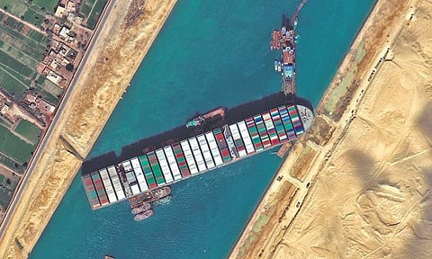 The 'MV Ever Given' stuck in the Suez Canal | MAXAR via AP