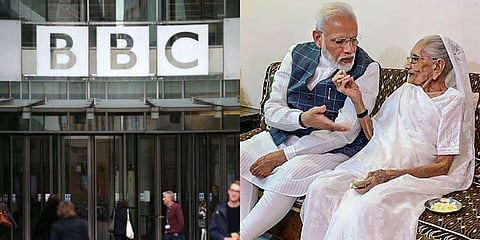 BBC (L) and PM Narendra Modi with his mother Heeraben. (Photo | AFP and PTI)