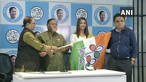 Bengali actress Sayantika Banerjee joins Trinamool Congress, ahead of assembly elections in West Bengal. (Photo | ANI)