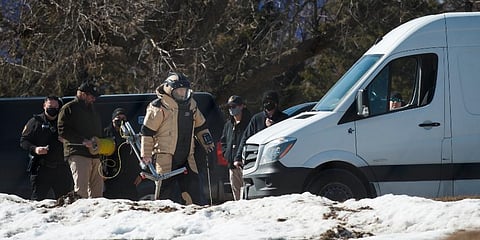 Ankeny Police investigate the scene at the Lakeside Center where a suspicious package was found on Tuesday, March 2, 2021, in Ankeny, Iowa. (Photo | AP)