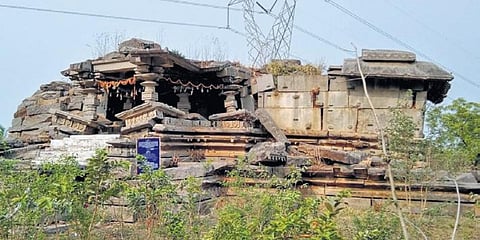 A temple built in the Kakatiya era left in ruins, in Warangal. (Photo| EPS)