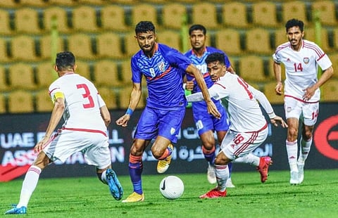 The Indians were not allowed to hold the ball and all the Stimac's men did were to chase for most part of match. (Photo | India Football Team, Twitter)