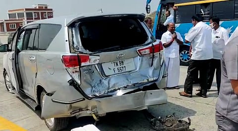 One of the vehicles involved in the accident in Tirupur district on Tuesday morning (Photo | Special arrangement)