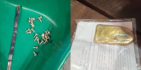 Gold smuggled in the forms of rods and screws seized by Customs officials at Kempegowda International Airprot (Photo | Express)