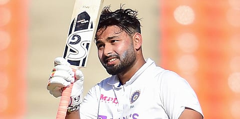 Rishabh Pant celebrates his century during the second day of the fouth Test match between India and England at the Narendra Modi Stadium in Ahmedabad. (Photo | PTI)