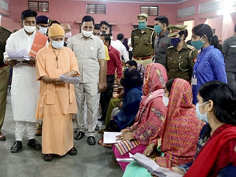 UP CM Yogi Adityanath during 'Janta Darbar' in Gorakhpur. (Photo | PTI)