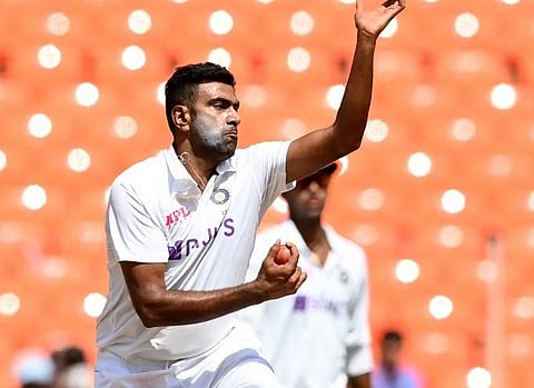 Indian bowler R Ashwin in action at the Narendra Modi Stadium in Motera on March 6, 2021. (Photo | AFP)