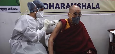 Dalai Lama gets first dose of vaccination. (Photo | Youtube screengrab)
