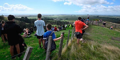 People watch for signs of a tsunami from a hill above Papamoa Beach, New Zealand, as a tsunami warning is issued. (Photo| AP)