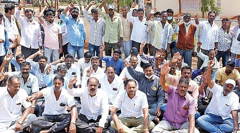 Members of the Nayaka community, who are supporters of BJP leader Ramesh Jarkiholi, stage a protest demanding a CBI probe into the CD-gate controversy, in Mysuru on Saturday | Udayshankar S