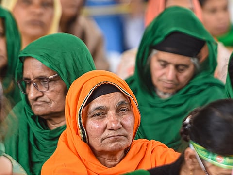Women protesters at Singhu border during their protest against farm laws in New Delhi. (Photo | PTI)