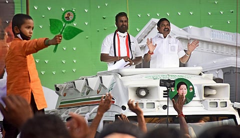 Chief Minister Edappadi K. Palaniswami Campaigning at Codissia Ground in Coimbatore city on Thursday. (Photo | EPS/U Rakesh Kumar)