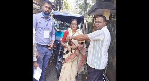 Polling officials welcome senior citizens at Cachar (Photo | Express)