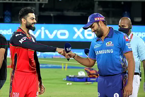 Virat Kohli, captain of Royal Challengers Bangalore, and Rohit Sharma, captain of Mumbai Indians. (Photo | PTI)
