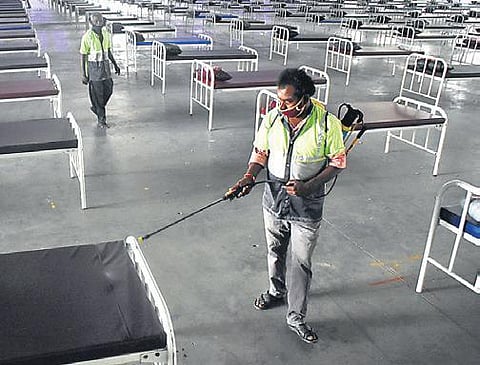 Health dept is readying the Covid Care Centre facility at Codissia Trade Fair Complex in Coimbatore | u rakesh kumar