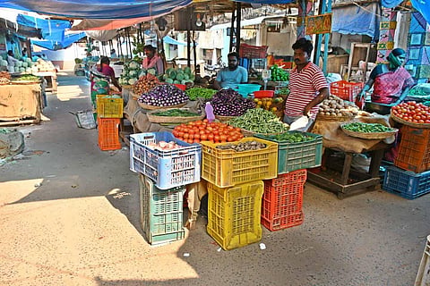 A vegetable market looks empty. (Photo | Prasant Madugula, EPS)