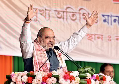 Union Home Minister Amit Shah at a poll rally (Photo | PTI)