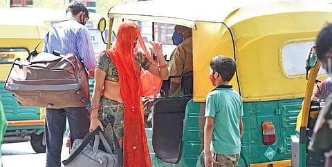 Passengers at the Kempegowda Bus Station amidst the ongoing strike called by staffers of state transport corporations, in Bengaluru on Monday | Vinod Kumar T