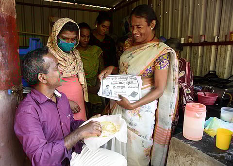 M Radha campaigning in Pattinapakkam. (Photo | Express)