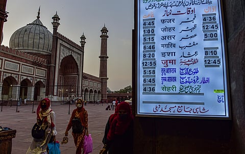 Muslims at Jama Masjid on the eve of the beginning of Ramadan month, in Delhi on Tuesday. (Photo | PTI)