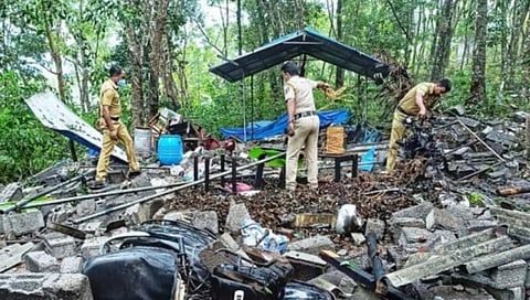 Cops searching the cracker manufacturing unit near Palode where the blast occurred.