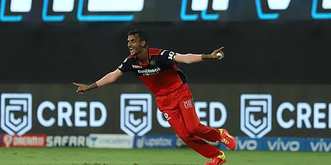 Shahbaz Ahmed of RCB takes the catch to dismiss Shahbaz Nadeem of Sunrisers Hyderabad during match held at the M. A. Chidambaram Stadium, Chennai on the 14th April 2021. (Photo | IPLt20)