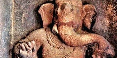 The around 1,460-year-old Ganesha sculpture in Cave No. 1 in the Chalukyan capital Vatapi (now Badami)