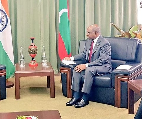 Maldives Foreign Minister Abdulla Shahid (Photo| Twitter/ Raveesh Kumar)
