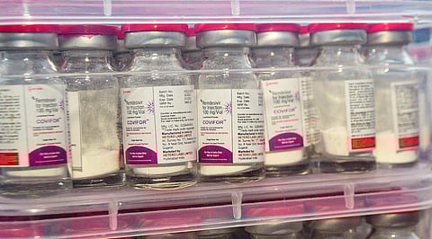 Vials of remdesivir injections recovered from three persons who were arrested by the police for its alleged black marketing, in Kanpur. (Photo | PTI)