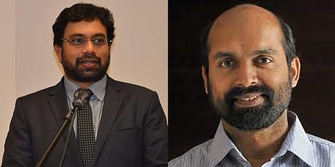 Senior journalist John Brittas and CPM leader V Sivadasan.