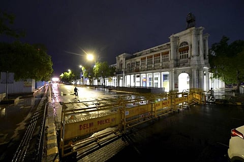Connaught Place wears a deserted look during weekend lockdown in New Delhi, Friday, April 16, 2021. (Photo | PTI)
