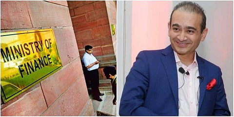 Ministry of Finance (L) and fugitive diamantaire Nirav Modi (File photo| PTI and AP)