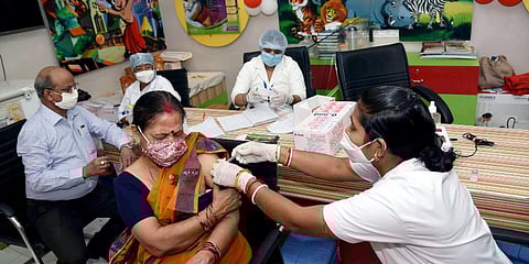 A beneficiary receives the second dose of the COVID-19 vaccine in Bihar. (Photo | ANI)