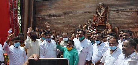 Politicians gather at Bellevue square in Cuttack without following COVID-19 norms. (Photo| EPS)