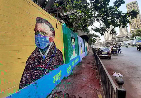 Graffiti painted on the walls of JJ Hospital to spread awareness on COVID19, in Mumbai on Thursday. (Photo | ANI)