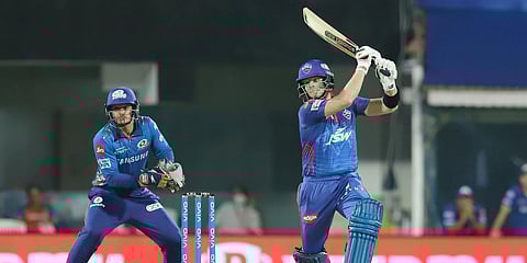 teve Smith of Delhi Capitals plays a shot during an IPL 2021 match against Mumbai Indians in Chennai. (Photo| ANI)