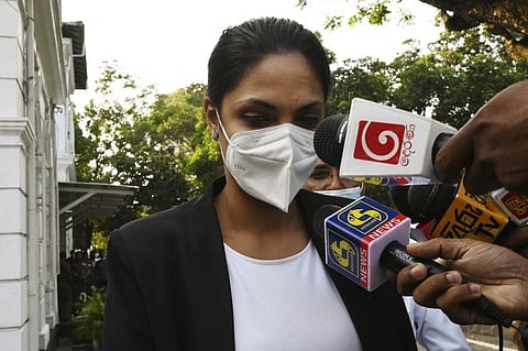 Former Mrs. Sri Lanka 2019 and current Miss World Caroline Jurie leaves Cinnamon Gardens Police Station after being released on bail in Colombo on April 8, 2021. (Photo | AFP)