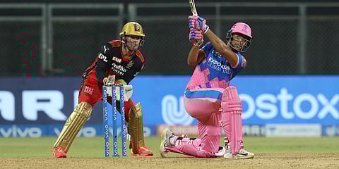 Shivam Dube of Rajasthan Royals plays a shot during an IPL 2021 match against Royal Challengers Bangalore in Mumbai. (Photo| ANI)