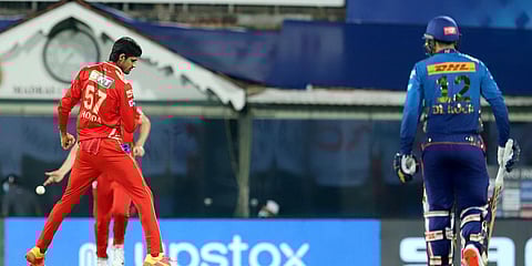 Deepak Hooda of Punjab Kings celebrates the wicket of Quinton de Kock of Mumbai Indians during an IPL 2021 match in Chennai. (Photo| ANI)