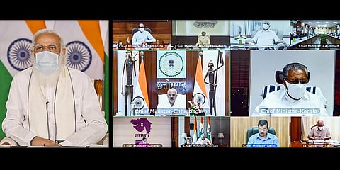PM Narendra Modi during a meeting with chief ministers on COVID-19 situation in New Delhi. (Photo | PTI)