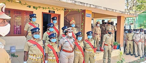 The woman home guards during their passing-out ceremony