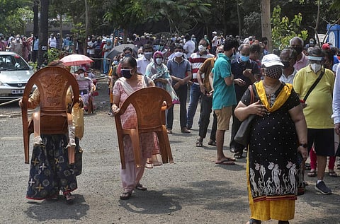 People queue up for COVID-19 vaccine in Mumbai, India, Monday, April 26, 2021. (Photo | AP)