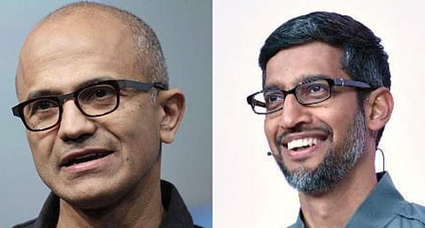 Microsoft CEO Satya Nadella, Google counterpart Sundar Pichai (Photo | AP, AFP)