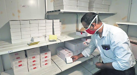 Newly arrived Covid vaccine vials being stored at Regional Vaccine Store. (File photo| EPS/k k sundar)