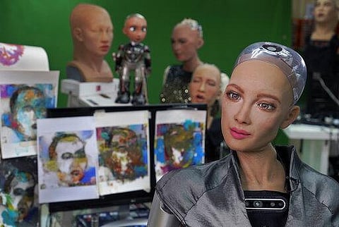 Sophia answers questions at Hanson Robotics studio in Hong Kong on March 29, 2021. (Photo | AP)