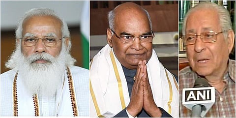 (From left) PM Narendra Modi and President Ramnath Kovind paid their tributes to Soli Sorabjee. (File photo| ANI and PTI)